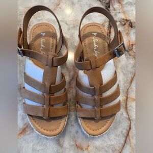 Sarah Jayne Tan Strappy Wedges with Buckle Size 3M
